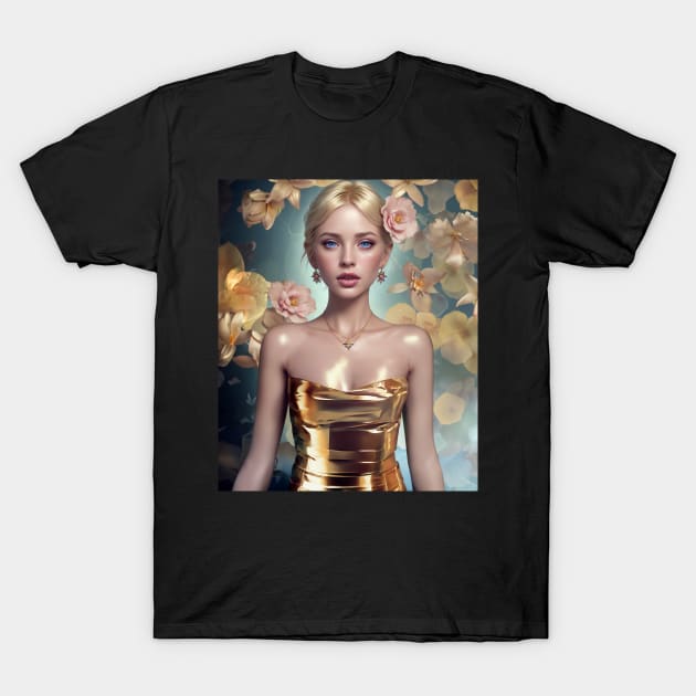 Floral Botanical flowers blonde gold girl dress T-Shirt by sports_hobbies_apparel